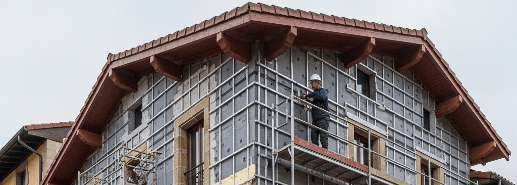 Fachada de edificio rehabilitado con sistema de aislamiento térmico en Donostia
